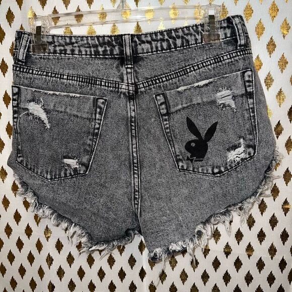 Signature 8 black acid wash distressed denim shorts high waist 5 button size M p - Picture 1 of 5